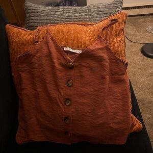 Qu Style Rust Button-Down Tank Top